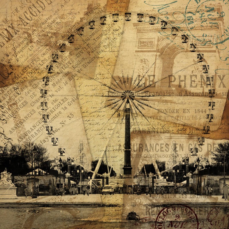Jace Grey, YOUR LIFE SECTION I (Postkarte, Riesenrad, Frankreich, Nostalgie, Wunschgröße, Grafik, Wohnzimmer, Treppenhaus, sepia)