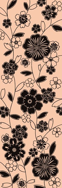 Design Show, ACCORD VII (Retro, Vintage, Grafik, Blumen, Blüten, Tapetenmuster, dekorativ, Sechziger Jahre, Wunschgröße, Wohnzimmer, Treppenhaus, beige/schwarz)