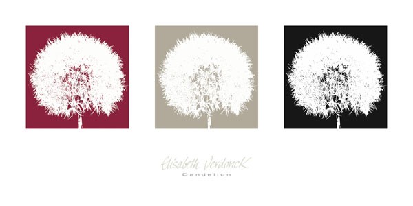 Elisabeth Verdonck, DANDELION (Malerei, Blumen, Samen, Löwenzahn, Pusteblume,   Floral, Triptychon, Quadrate, Wunschgröße, Wohnzimmer, Treppenhaus, bunt)