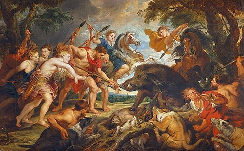 Peter Paul Rubens, Die Jagd des Meleager und der Atalante. Um 1615/20 (16. Jahrhundert,Wien,Kunsthistorisches Museum,1577-1640,Rubens,Peter Paul,Mythologie,Jagd,Wildtier,Waffen,Rubens, Peter Paul Rubens,Wildschwein)