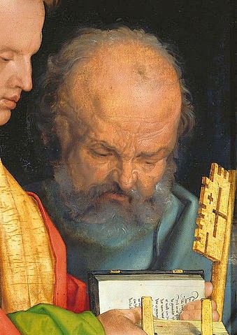 Albrecht Dürer, Der hl. Petrus. (Detail der linken Tafel der 'Vier Apostel') (16. Jahrhundert,1471-1528,Dürer,Albrecht,München,Alte Pinakothek,Heiliger Petrus,Schlüssel,Dürer, Albrecht Dürer,Renaissance,Bart, Bayerische Staatsgemäldesammlungen)