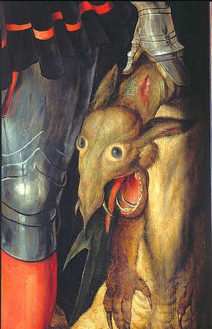 Albrecht Dürer, Drachenkopf. Ausschnitt aus der linken Tafel des Paumgartner Altars. (München,Alte Pinakothek,Dürer,Albrecht,1471-1528,Drachen,Phantasiegestalten,Dürer, Albrecht 1471-1528, Bayerische Staatsgemäldesammlungen)