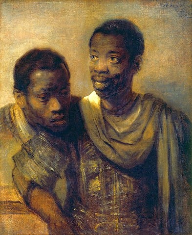 Rembrandt van Rijn, Zwei Mauren. 1661 (Rembrandt van Rijn,1606-1669,Den Haag,Mauritshuis,Lwd.,17. Jahrhundert,Portrait,Rembrandt van Rijn,schwarz,schwarzer,schwarze,dunkel,portrait,porträt,dunkelhäutig)