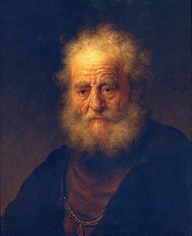 Rembrandt van Rijn, Studienkopf eines Alten. 1632. (Rembrandt van Rijn,1606-1669,Kassel,Staatliche Gemäldegalerie,Eichenholz,Mann,alt,Bart,grau,Rembrandt van Rijn,portät,dunkel)
