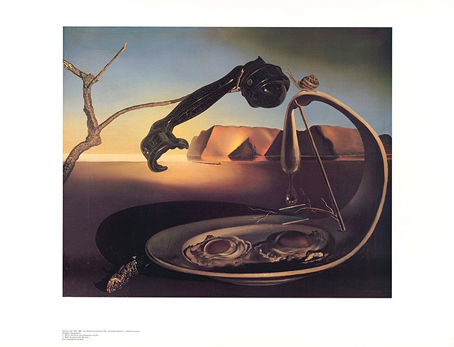 Salvador Dali, Der erhabene Augenblick (Malerei, Surrealismus, Austern, Telefonhörer, Schnecke, Klassische Moderne, Fantasie, Wohnzimmer, Treppenhaus,  bunt)