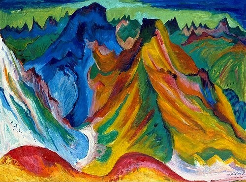 Ernst Ludwig Kirchner, Der Berg. Weissfluh und Schafgrind. 1921 (Kirchner,Ernst Ludwig,1880-1938,Frankfurt,Deutsche Bank AG,20. Jahrhundert,Expressionismus,Berge,Schweiz,gebirgemlandschaft,Kirchner, Ernst Ludwig 1880-1938,felsen,fels,bunt,20)