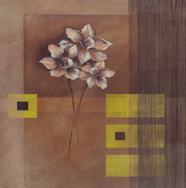 Verbeek & Van den Broek, ELEGANT FLOWERS II (Wunschgröße, Malerei, modern, abstrakte Malerei, Farbflächen, geometrische Formen, Blumen, Blüten, Wohnzimmer, Treppenhaus, Schlafzimmer, braun/beige)