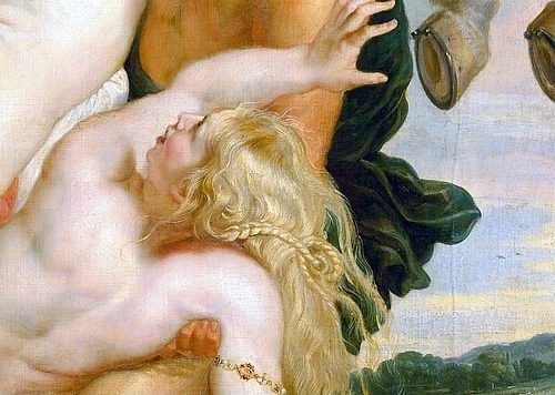 Peter Paul Rubens, Detail aus dem Gemälde Raub der Töchter des Leukippos. (Entführung, Frauenraub,Hilaeira und Phoibe, Mythologie, Blondine, Detail,  Barock, Klassiker, Malerei, Treppenhaus, Wohnzimmer, Wunschgröße, bunt)