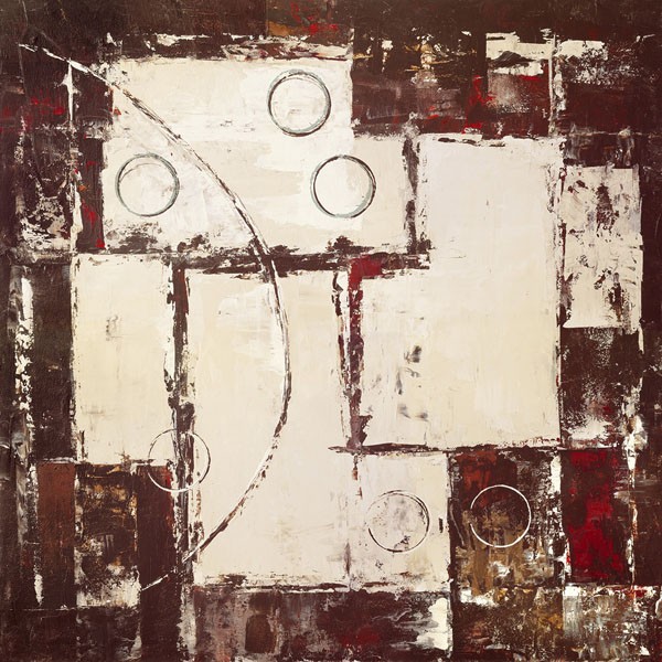 David Sedalia, CIRCLES ON BROWN-BEIGE I (Zeitgenössisch, Abstrakt, Abstrakte Malerei, Farbfelder, geometrische Muster, Kreise Rechtecke, Wohnzimmer, Büro, Business, Wunschgröße, braun/beige)