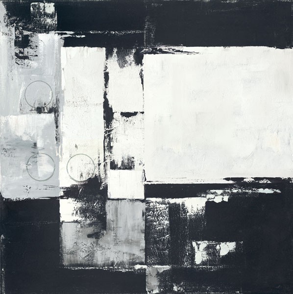 David Sedalia, CIRCLES ON BLACK-WHITE I (Zeitgenössisch, Abstrakt, Abstrakte Malerei, Farbfelder, geometrische Muster, Kreise Rechtecke, Wohnzimmer, Büro, Business, Wunschgröße, schwarz/weiß)