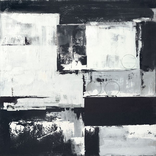 David Sedalia, CIRCLES ON BLACK-WHITE II (Zeitgenössisch, Abstrakt, Abstrakte Malerei, Farbfelder, geometrische Muster, Kreise Rechtecke, Wohnzimmer, Büro, Business, Wunschgröße, schwarz/weiß)