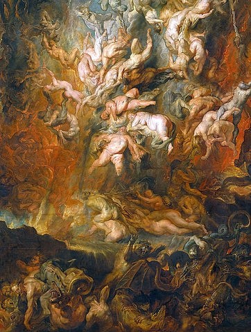 Peter Paul Rubens, Höllensturz der Verdammten. Detail mitte unten. (Inferno, Jüngstes Gericht, Höllensturz, Sünder, Verdammte, Apokalypse, Hölle, Barock, Klassiker, Malerei, Treppenhaus, Wohnzimmer, Wunschgröße, bunt)