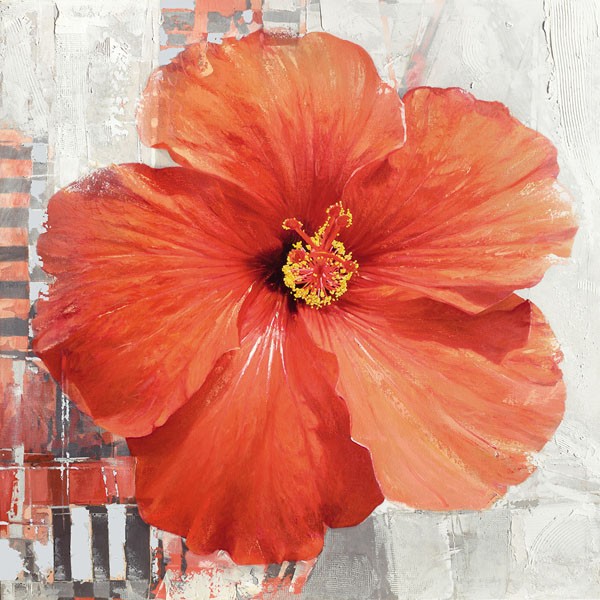 Enrico Sestillo, HIBISCUS II (Modern, Malerei, Fotorealismus, Pflanze, Blume, Blüte, Blütenblätter, Wohnzimmer, Schlafzimmer, Wunschgröße, rot)