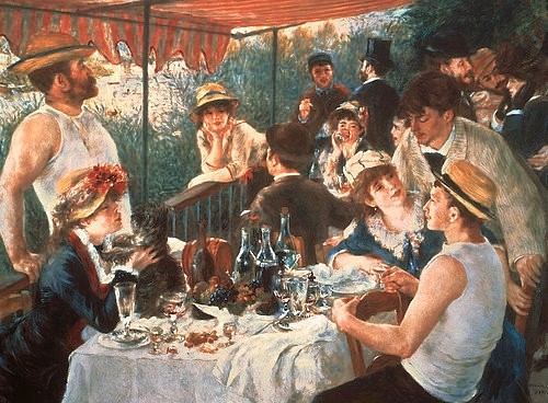 Pierre-Auguste Renoir, Das Frühstück der Ruderer. 1880/81 (Ruderer, Männer, kräftig, Frauen, Gesellschaft, Unterhaltung, Sommer, Freizeit, Impressionismus, klassische Moderne, Wunschgröße, Wohnzimmer, Malerei)
