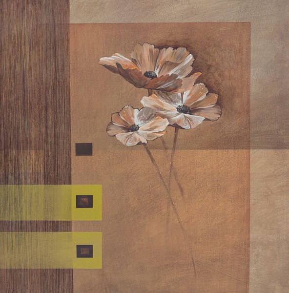 Verbeek & Van den Broek, ELEGANT FLOWERS I (Wunschgröße, Malerei, modern, abstrakte Malerei, Farbflächen, Quadrate, Mohnblumen, Blumen, Blüten, Wohnzimmer, Treppenhaus, Schlafzimmer, braun/beige)