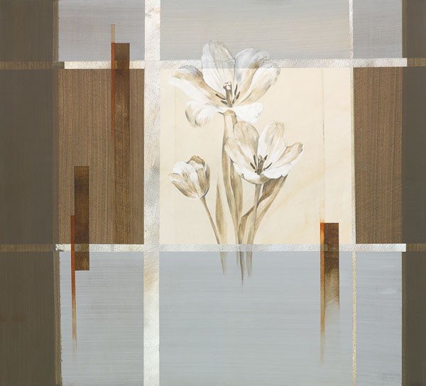 Verbeek & Van den Broek, SILVER-DREAM I (Malerei, modern, abstrakte Malerei, Farbflächen, Quadrate, Blumen, Blüten, Wohnzimmer, Treppenhaus, Wunschgröße, grau / braun)