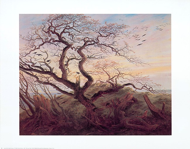 Caspar David Friedrich, Rabenbaum (Offset) (Landschaft, Baum, Raben, Vögel, knorrig, Malerei, Romantik, Klassiker, Wohnzimmer, bunt)