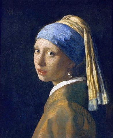 Jan Vermeer van Delft, Das Mädchen mit der Perlenohrgehänge. Um 1665 (Den Haag,Mauritshuis,Vermeer van Delft,Jan,1632-1675,Foto: Artothek,Vermeer,Vermeer van Delft, Jan Vermeer,17. Jahrhundert,Frau,junge Frau,jung,Schulter,Schulterblick,Schmuck,Blickkontakt,Turban,Ohrring,Perle,Perlenohrring,Schönheit,Anmut,anmutig,Meisterw)