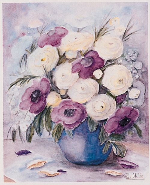 Gabriele von Hake, Ranunkeln und Anemonen 2407 (Ranunkeln, Anemonen, Stillleben, Blumenvase, Blüten, Frühlingsblumen, verblühen, Blütenblätter, Schlafzimmer, Esszimmer, Wohnzimmer, bunt)