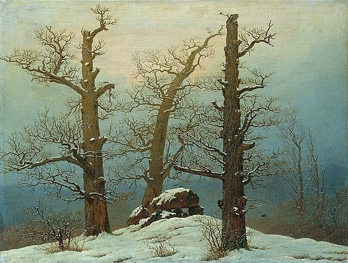 Caspar David Friedrich, Hünengrab im Schnee. 1810/20 (Friedrich,Caspar David,1774-1840,19. Jahrhundert,Dresden,Gemäldegalerie,Winter,Bäume,Totenkult,Friedrich,Caspar David 1774-1840)