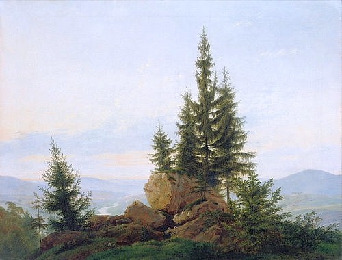 Caspar David Friedrich, Blick in das Tal der Elbe. 1807. (Dresden,Gemäldegalerie,1774-1840,Friedrich,Caspar David,Bäume,Sachsen,Friedrich,Elbtal Caspar David 1774-1840)