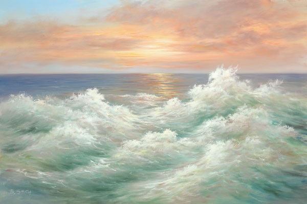 B. Smith, INCOMING TIDE I (Meer, Wellen, Flut, Meeresbrise, Sonnenuntergang, Horizont, Malerei, Wohnzimmer, Badezimmer, Treppenhaus, Wunschgröße, bunt)