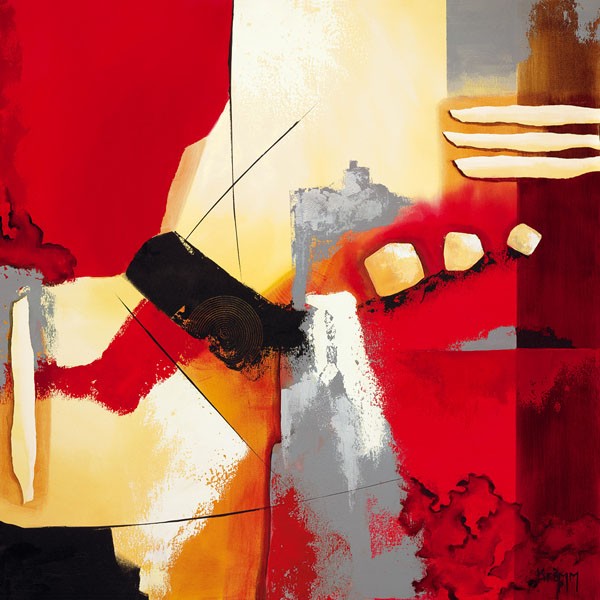 Krimm, RED COMPOSITION II (Modern, Abstrakt, Malerei, Informelle Malerei, Farbflächen, Muster, Wohnzimmer, Büro, Business, Wunschgröße,  bunt / rot)