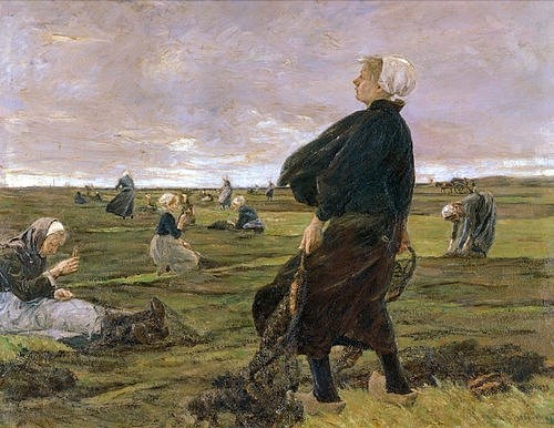 Max Liebermann, Die Netzflickerinnen. 1887/89 (Hamburg,Kunsthalle,Liebermann,Max,1847-1935,Öl auf Leinwand,19. Jahrhundert,Liebermann, Max Liebermann,Impressionismus,Fischerfrauen,Niederlande,Wind,windig,Frauen,Arbeit,Netze,reparieren,flicken,ausbessern,flaches Land,beschwerlich,Realismus,realistisch,)