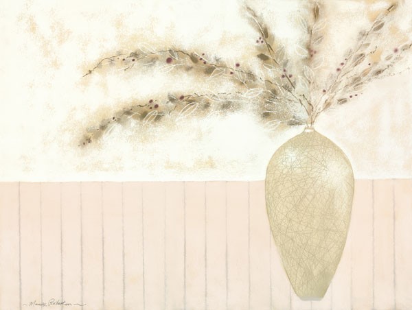 Marilyn Robertson, VANILLA I (Malerei, Stillleben, Zweige, Blütenzweige, Vase, modern, dekorativ, Wunschgröße, Schlafzimmer, Treppenhaus, Wohnzimmer, blass/pastell)