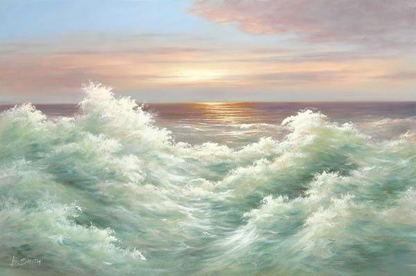 B. Smith, INCOMING TIDE II (Meer, Wellen, Flut, Meeresbrise, Sonnenuntergang, Horizont, Malerei, Wohnzimmer, Badezimmer, Treppenhaus, Wunschgröße, bunt)