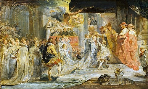 Peter Paul Rubens, Medici-Zyklus: Die Krönung der Königin am 13. Mai 1610. (Maria di Medici, Königin, Feier, Gesellschaft, Barock, Klassiker, Malerei, Treppenhaus, Wohnzimmer, Wunschgröße, bunt)