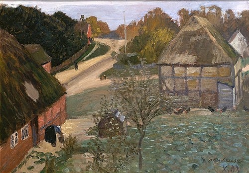 Otto Modersohn, Alt-Worpswede. 1903 (Dorf, Fachwerkhäuser, Reetdach, bäuerlich, Norddeutschland,  Künstlerkolonie Worpswede, Klassische Moderne,   Wohnzimmer, Treppenhaus, Wunschgröße)