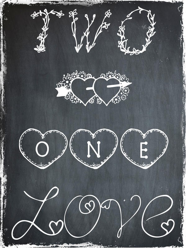 Sheldon Lewis, ALWAYS AND FOREVER I (Liebe, Valentinstag, Tafel, Two hearts one love, Herzen, Kalligrafie, Inspiration, Treppenhaus, Schlafzimmer, Grafik, Wunschgröße, schwarz/weiß)