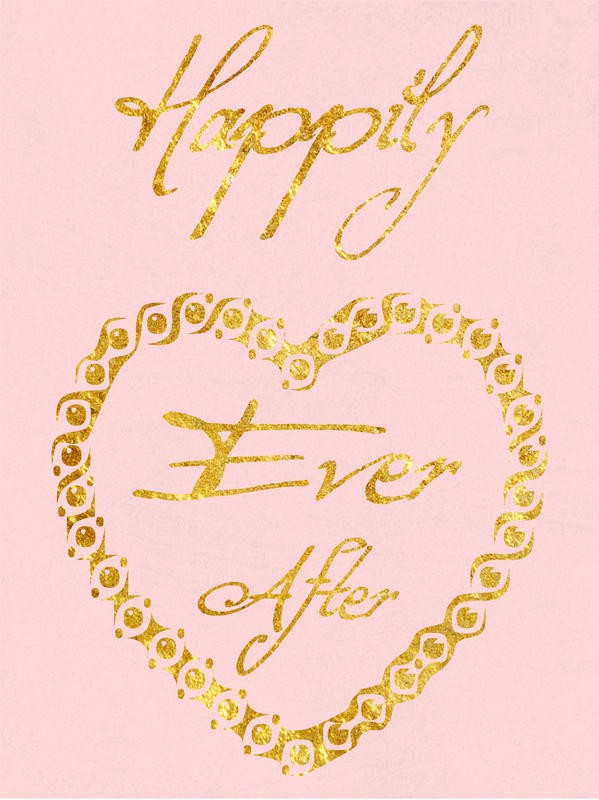 Sheldon Lewis, HAPPILY II (Liebe, Glück, Valentinstag, Herz, Kalligrafie, Inspiration, Treppenhaus, Schlafzimmer, Grafik, Wunschgröße, gold/rosa)