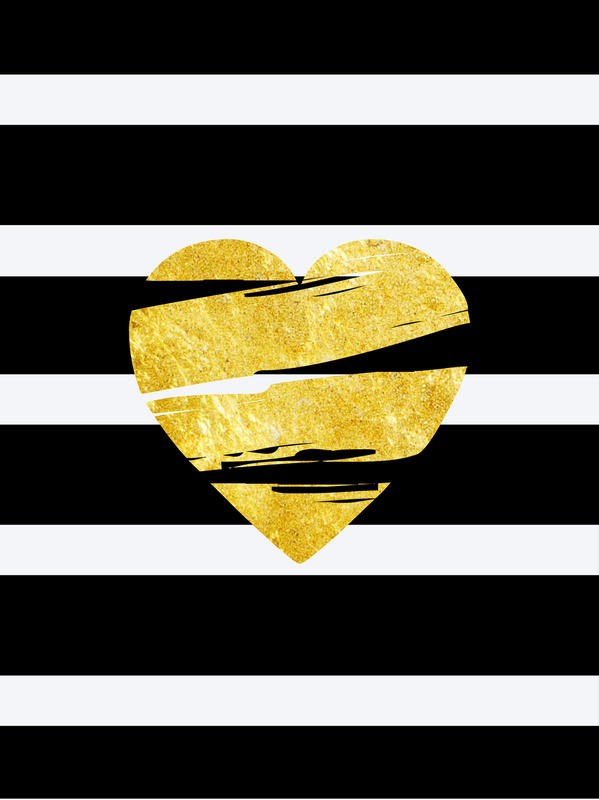 Sheldon Lewis, HELLO CUPID I (Inspiration, Motivation, Liebe, Herz, Valentinstag, Blockstreifen, Jugendzimmer, Wohnzimmer,  Wunschgröße, Grafik, schwarz/weiß/gold)