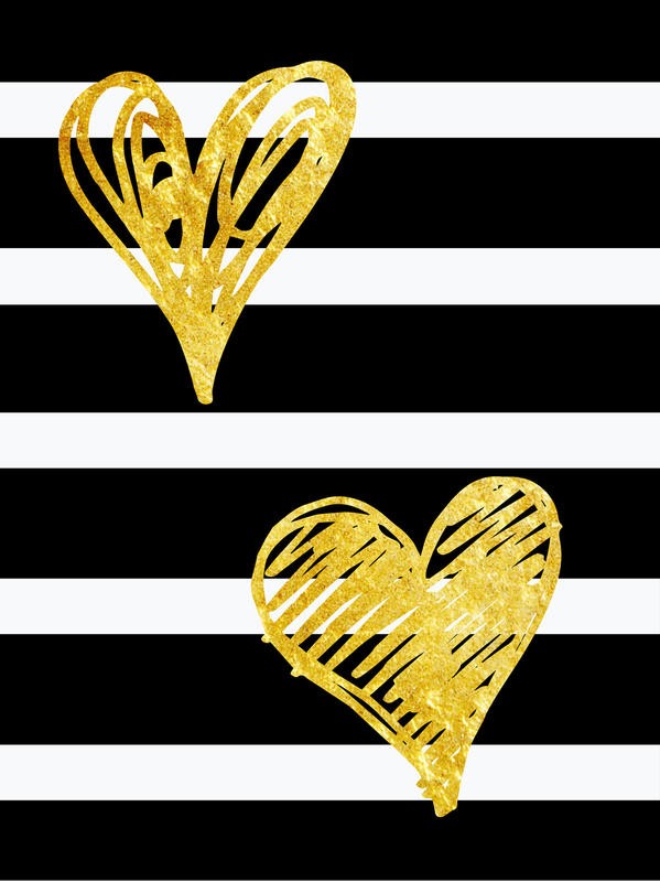 Sheldon Lewis, HELLO CUPID III (Inspiration, Motivation, Liebe, Herzen, Blockstreifen, Jugendzimmer, Wohnzimmer,  Wunschgröße, Grafik, schwarz/weiß/gold)