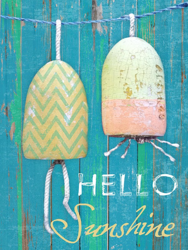 Sheldon Lewis, HELLO SUNSHINE I (Schild, maritim, Sonnenschein,  Typografie, Inspiration,  Wunschgröße, Fotokunst, Badezimmer, Treppenhaus, bunt)