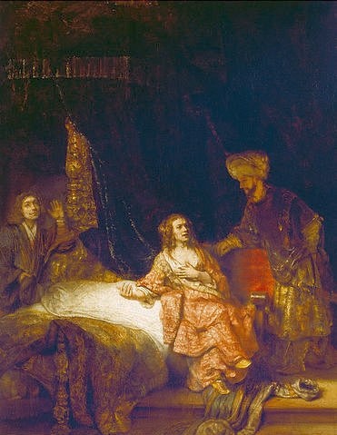 Rembrandt van Rijn, Joseph und die Frau des Potiphar. 1655. (Rembrandt van Rijn,1606-1669,Berlin,Gemäldegalerie,Altes Testament,Rembrandt van Rijn 1606-1669)