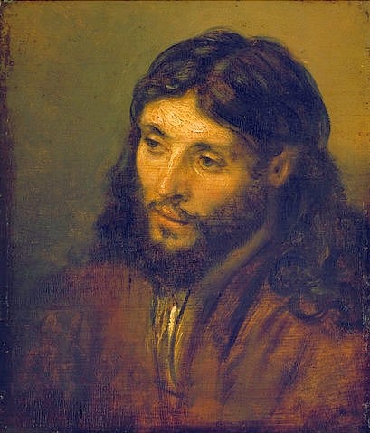 Rembrandt van Rijn, Christuskopf. (Rembrandt van Rijn,1606-1669,Berlin,Gemäldegalerie,Eichenholz,Christus,Rembrandt van Rijn 1606-1669)