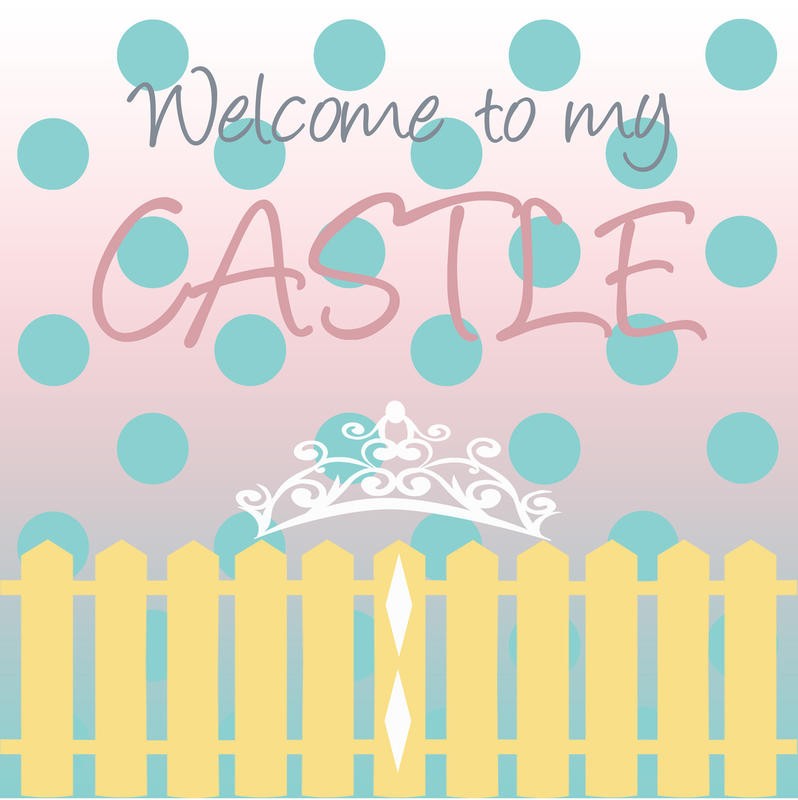 Sheldon Lewis, PRINCESS QUEEN II (Willkommen, Gruß, Zaun, Welcome to my castle, Inspiration, Kalligrafie, Mädchenzimmer, Kinderzimmer, Wunschgröße, Grafik, rosa/hellblau)