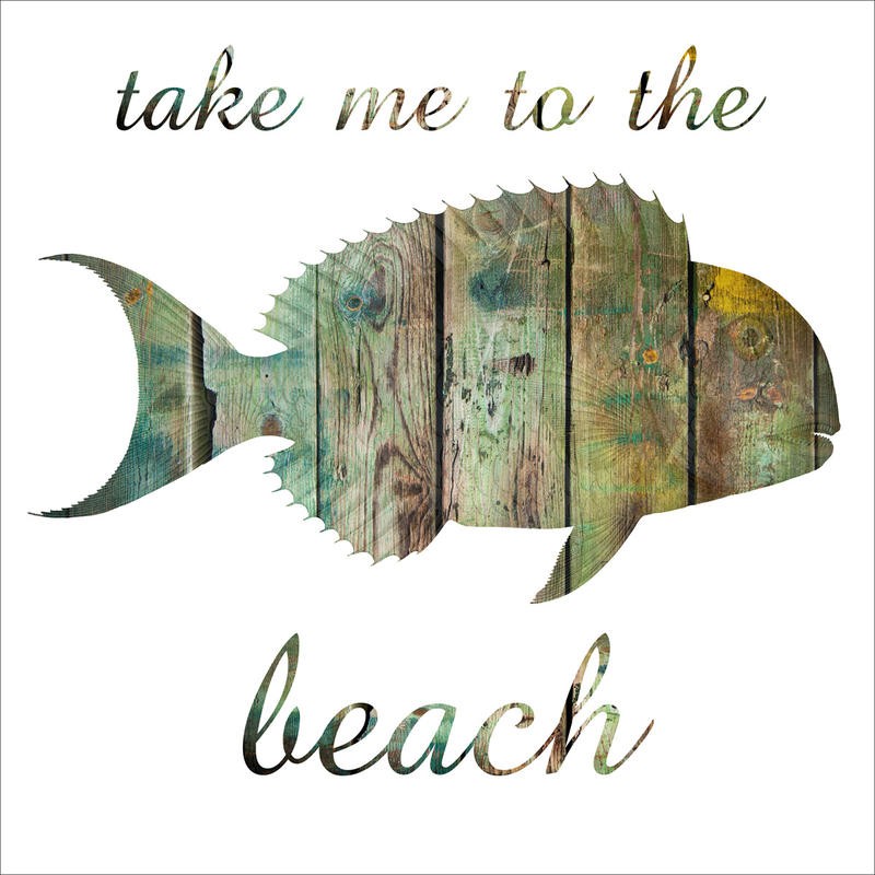 Sheldon Lewis, THE OCEAN I (Fisch, Holzpanel, shabby, maritim, Motivation, Kalligrafie, Inspiration,  Wunschgröße, Grafik, Badezimmer, Treppenhaus, bunt)