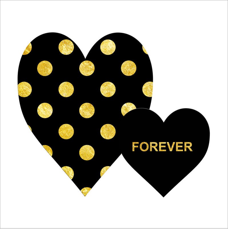 Sheldon Lewis, ONE LOVE FOREVER (Inspiration, Motivation, Liebe, Herzen, Punkte, Kalligrafie, Jugendzimmer, Wohnzimmer, Treppenhaus, Wunschgröße, Grafik, schwarz/gold/weiß)