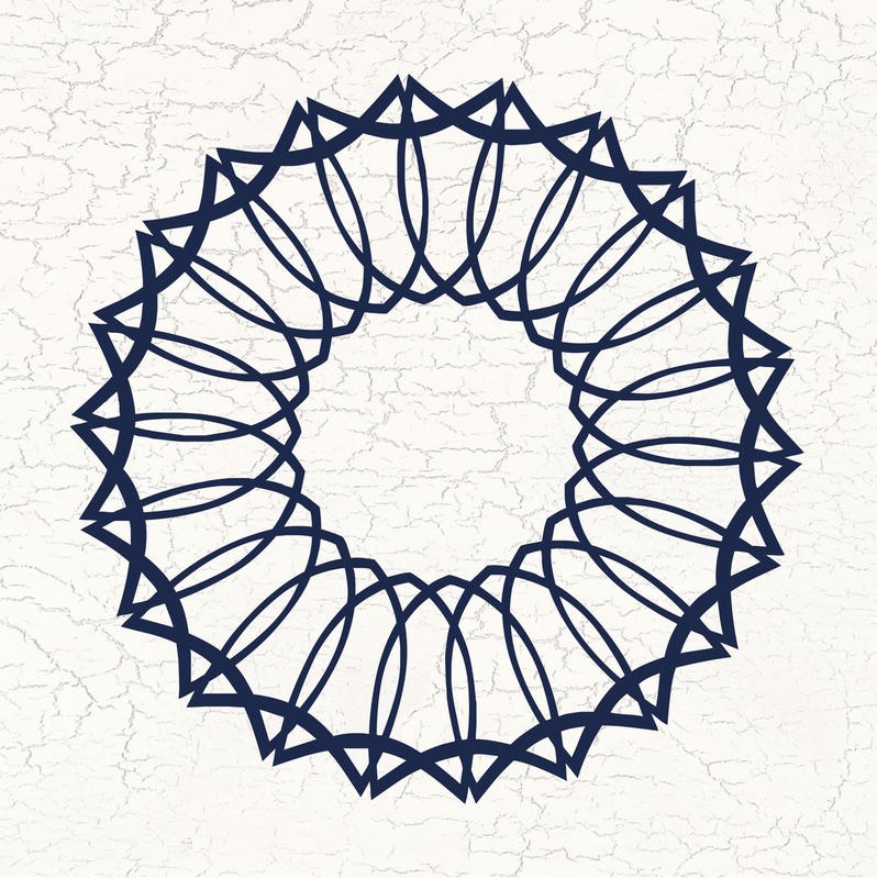 Sheldon Lewis, CONTINUUM I (Muster, Linien, Mandala, abstrakt, Geometrisches Muster, Tapetenmuster, retro/vintage, Grafik, Wunschgröße, Wohnzimmer, Treppenhaus, blau/weiß)