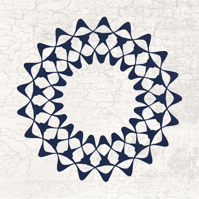 Sheldon Lewis, CONTINUUM III (Muster, Linien, Mandala, abstrakt, Geometrisches Muster, Tapetenmuster, retro/vintage, Grafik, Wunschgröße, Wohnzimmer, Treppenhaus, blau/weiß)