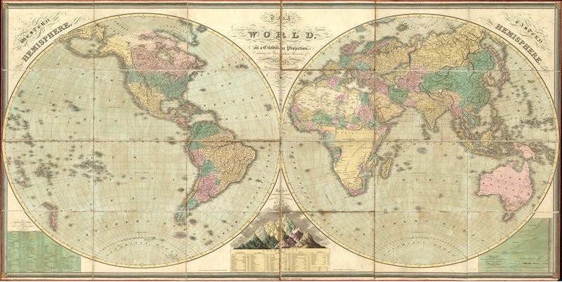 Tina Carlson, GLOBE (Geografische Karte, Planisphäre,  Erde, Kontinente, Globus, Nostalgie, Grafik, Wunschgröße, Wohnzimmer, Treppenhaus, Büro, bunt)