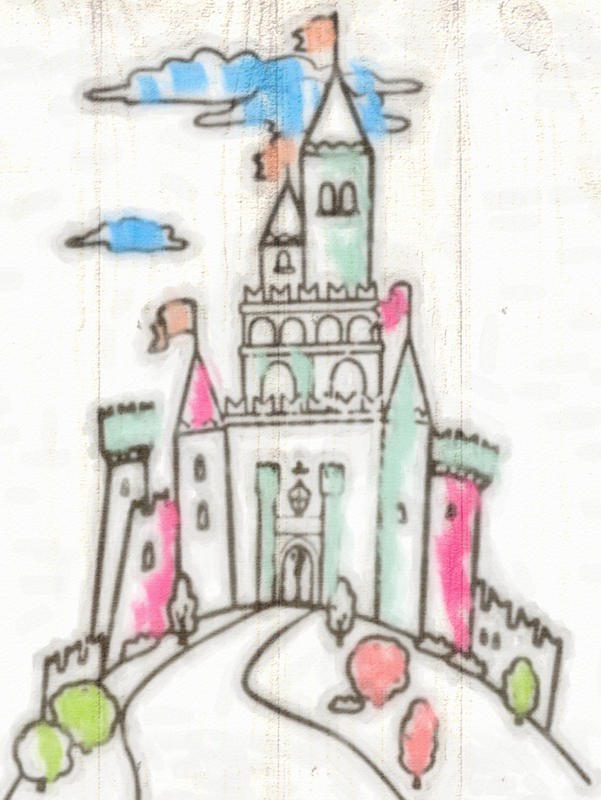 Taylor Greene, SKETCH CASTLE I (Schloss, Burg, Skizze,  Zeichnung, Märchenschloss, naiv, Kinderzimmer, Wunschgröße)