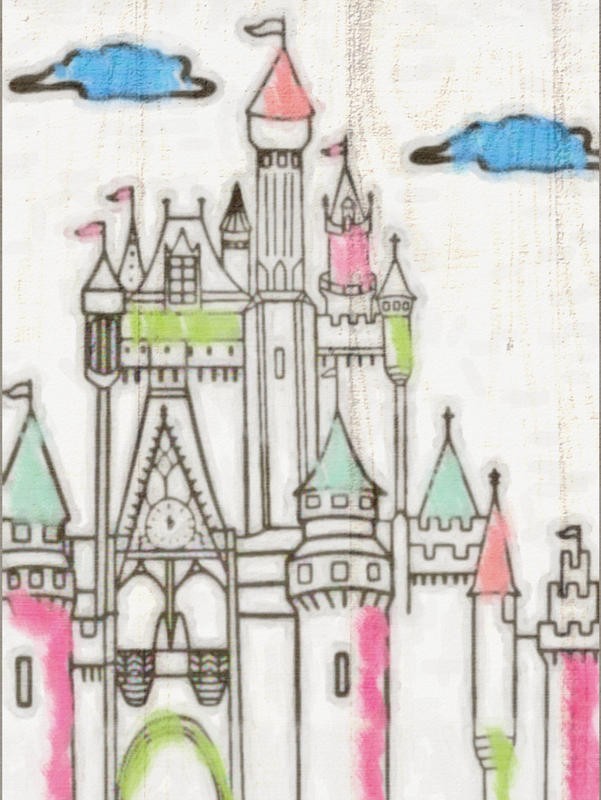 Taylor Greene, SKETCH CASTLE II (Schloss, Burg, Skizze,  Zeichnung, Märchenschloss, naiv, Kinderzimmer, Wunschgröße)
