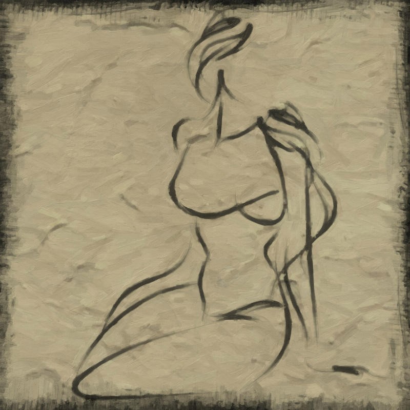 Taylor Greene, STUDY OF WOMAN I (junge Frau, Kurven, Erotik, abstrakter Hintergrund,   Zeichnung, Skizze, Wunschgröße, Schlafzimmer, schwarz/weiß)