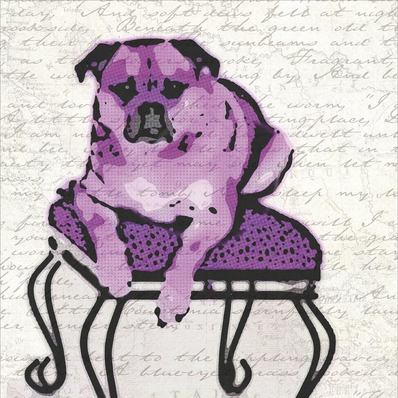 Taylor Greene, MAN´S BEST FRIEND II (Hund, Sockel, Kalligrafie, Brief, Tierliebe, Freundschaft,  Treue, Grafik, Wunschgröße, Treppenhaus, Wohnzimmer, lila)