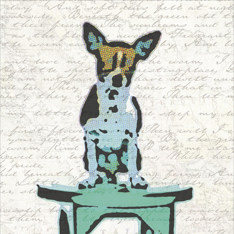 Taylor Greene, MAN´S BEST FRIEND III (Hund, Sockel, Kalligrafie, Brief, Tierliebe, Freundschaft,  Treue, Grafik, Wunschgröße, Treppenhaus, Wohnzimmer, hellblau)